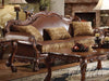 Dresden Brown PU & Chenille, Cherry Oak Sofa w/3 Pillows Dresden Brown PU & Chenille, Cherry Oak Sofa w/3 Pillows