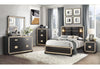 BLAKE BLACK/GOLD KING BED WITH LAMPS, DRESSER, MIRROR, 2 NIGHTSTAND