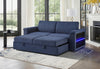U0211 Navy Pull Out Sofa Bed with LED Acrylic Shelves and Speakers