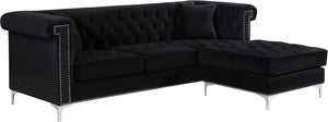 Meridian Furniture Damian Velvet Reversible Sectional in Black 608Black-Sectional image