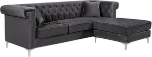 Meridian Furniture Damian Velvet Reversible Sectional in Grey 608Grey-Sectional image