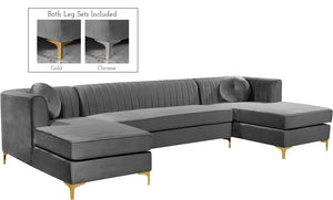 Meridian Furniture Graham Velvet 3pc Sectional in Grey 661Grey-Sectional image