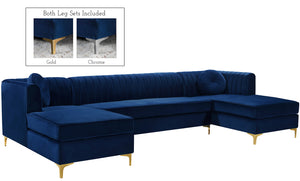 Meridian Furniture Graham Velvet 3pc Sectional in Navy 661Navy-Sectional image