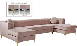 Meridian Furniture Graham Velvet 3pc Sectional in Pink 661Pink-Sectional image