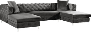 Meridian Gail Velvet 3pc Sectional in Grey 664Grey-Sectional image
