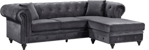 Meridian Furniture Sabrina Velvet Reversible 2pc Sectional in Grey 667Grey-Sectional image