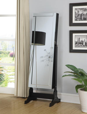 Transitional Black Cheval Mirror and Jewelry Armoire image
