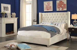Meridian Furniture Aiden Velvet Queen Bed in Cream AidenCream-Q image