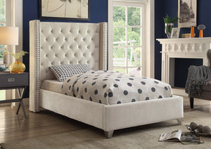 Meridian Furniture Aiden Velvet Full Bed in Cream AidenCream-F image
