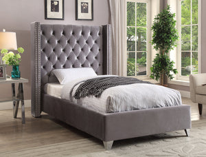 Meridian Furniture Aiden Velvet Twin Bed in Grey AidenGrey-T image