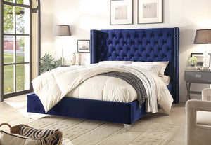 Meridian Furniture Aiden Velvet Queen Bed in Navy AidenNavy-Q image